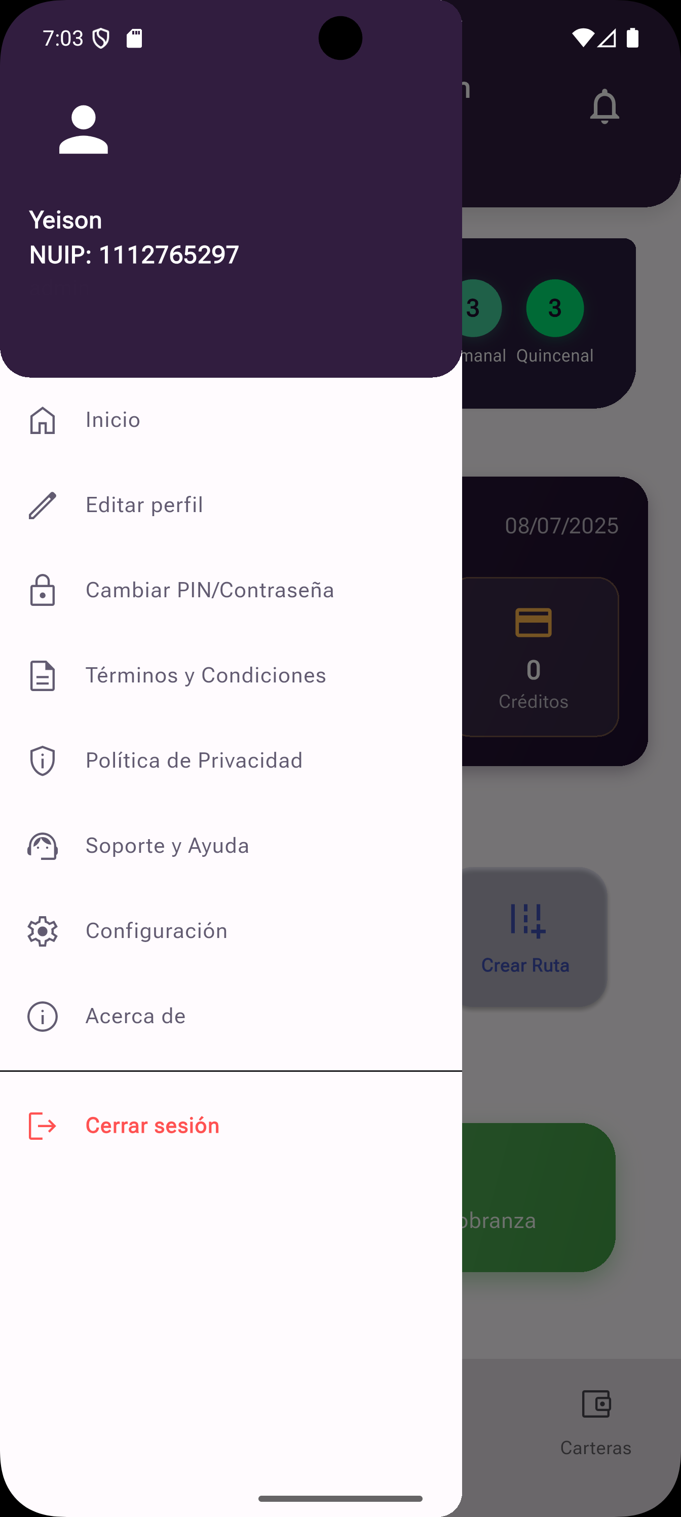 Menú lateral de navegación